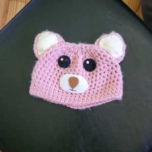 Pink bear baby hat